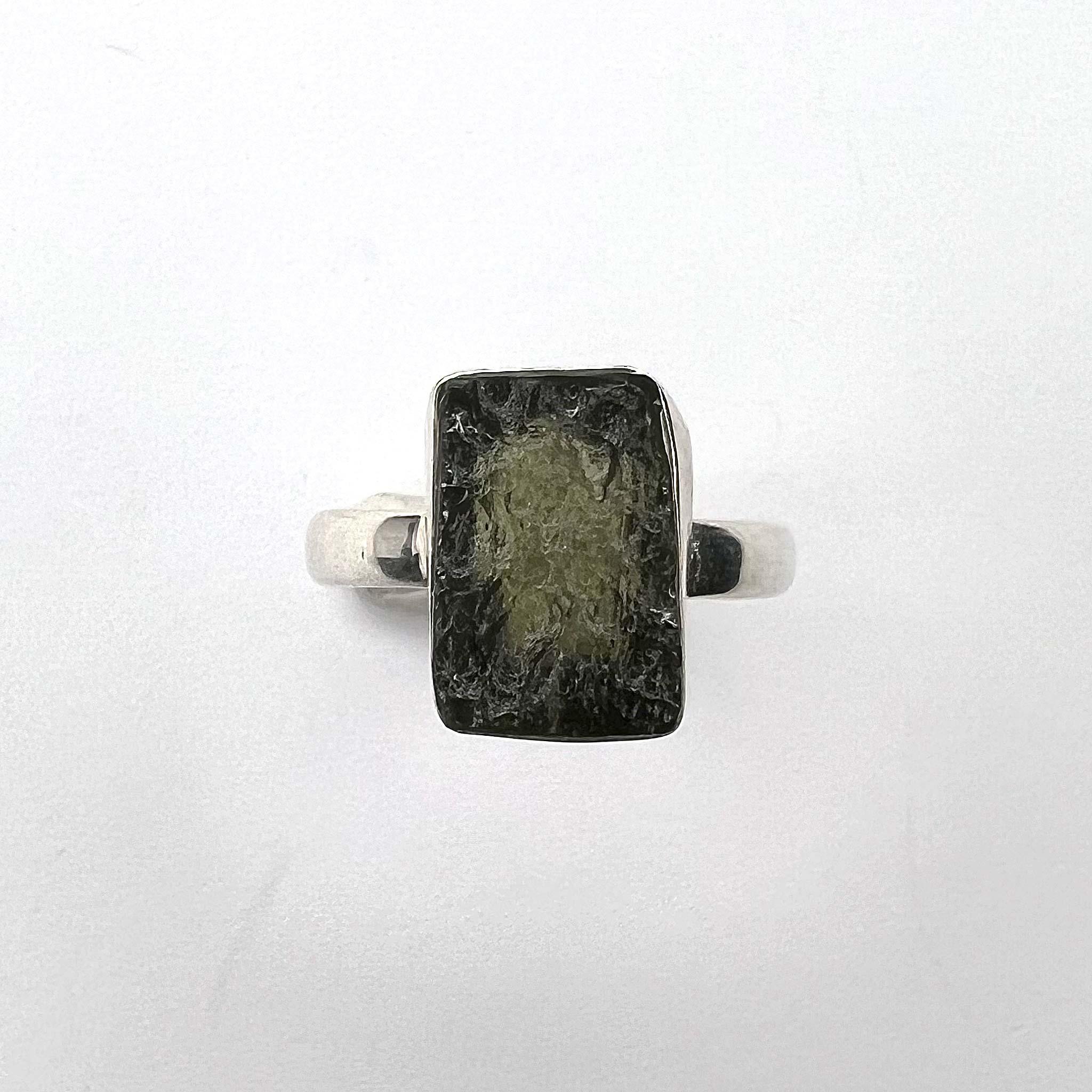 Natural Moldavite Ring front view