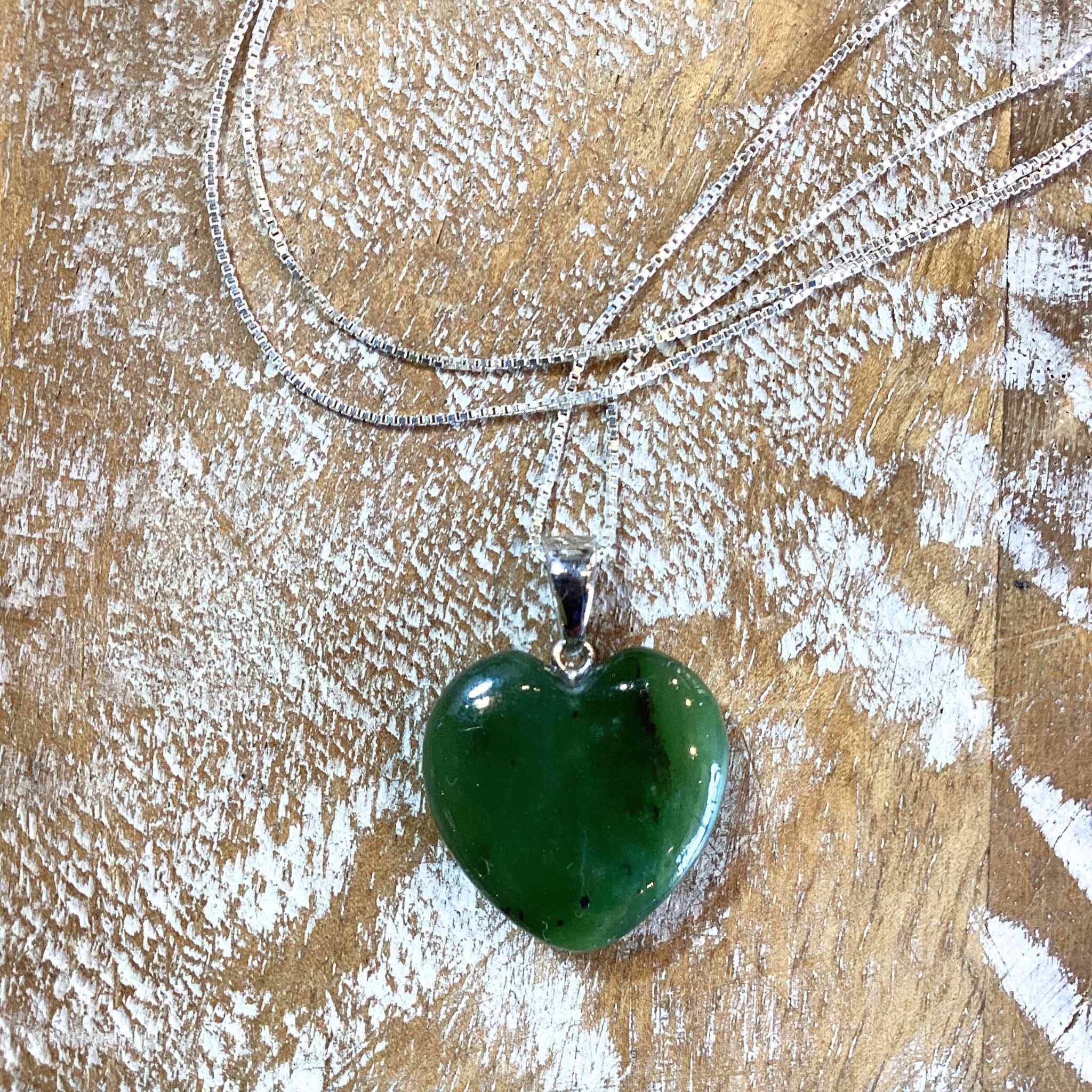 Jade Heart Necklace with Sterling Silver Chain