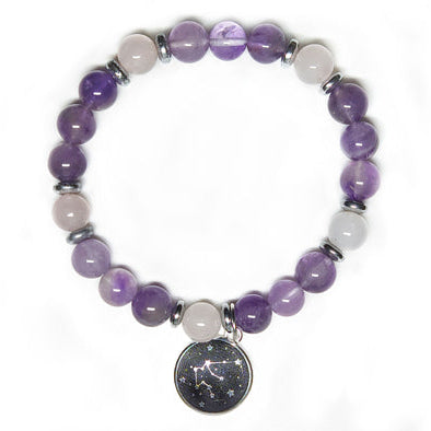 Aquarius Zodiac Bracelet with Rose Quartz and Amethyst