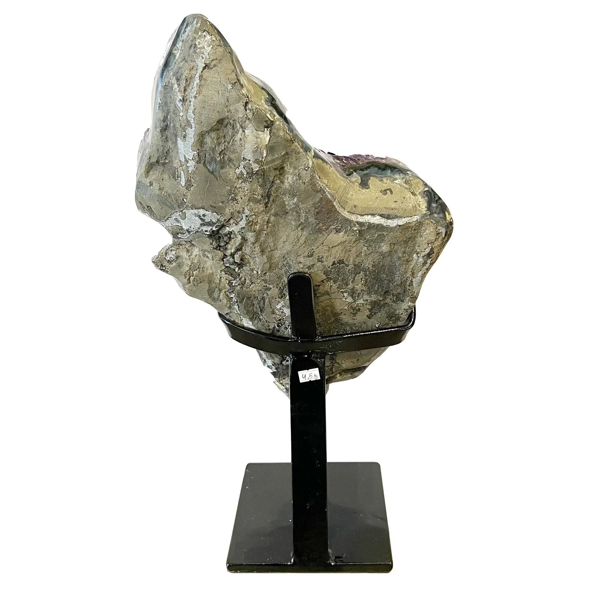 High Grade Amethyst Cluster on Custom Black metal Stand Back View