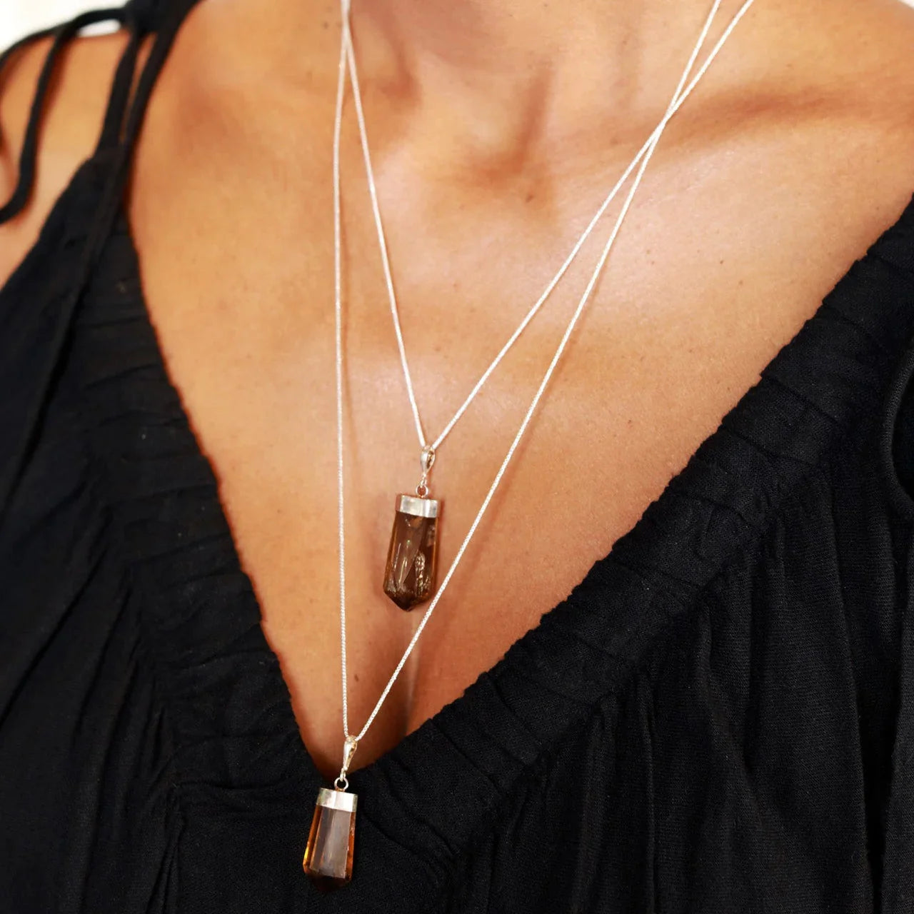 Natural African Citrine Point Necklace in Sterling Silver