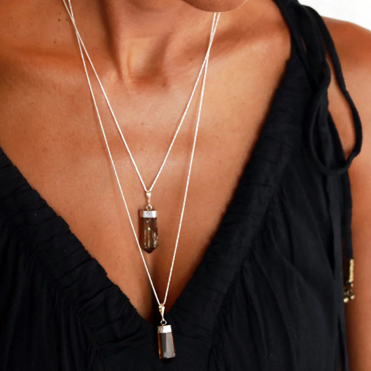 Natural African Citrine Point Necklace in Sterling Silver on Model