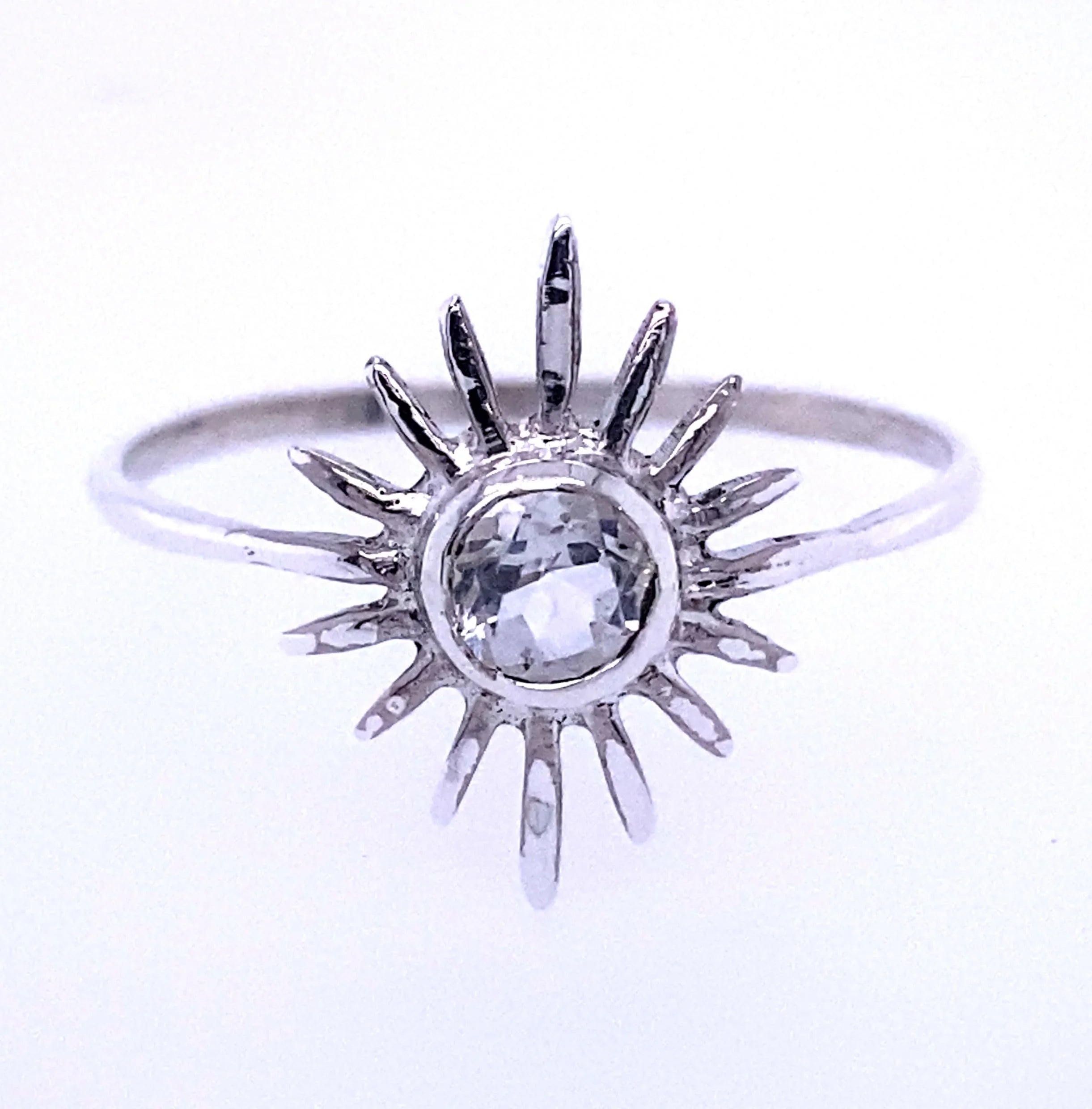 White Topaz Sun Burst Sterling Silver Ring