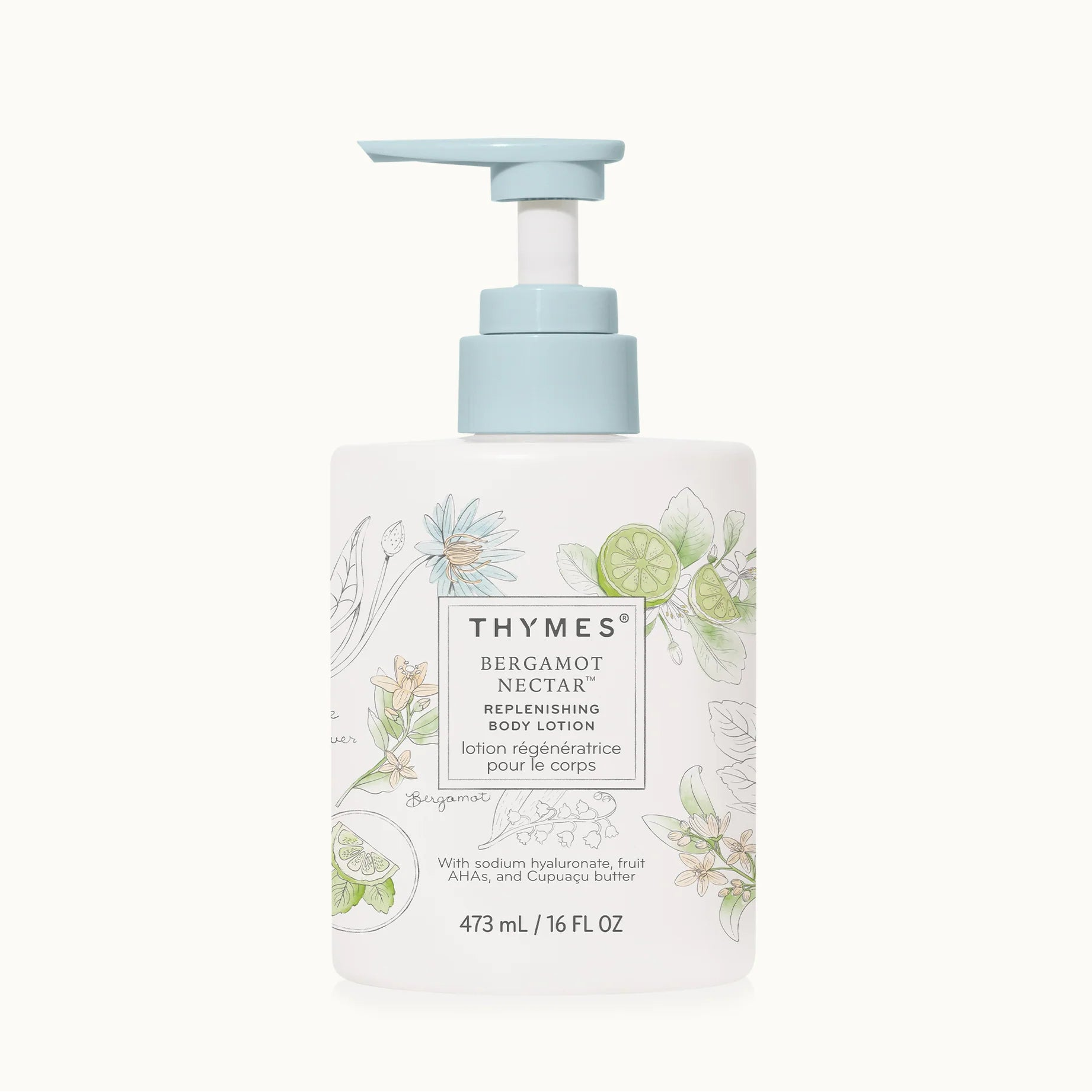 Thymes Bergamot Nectar body lotion bottle on a white background