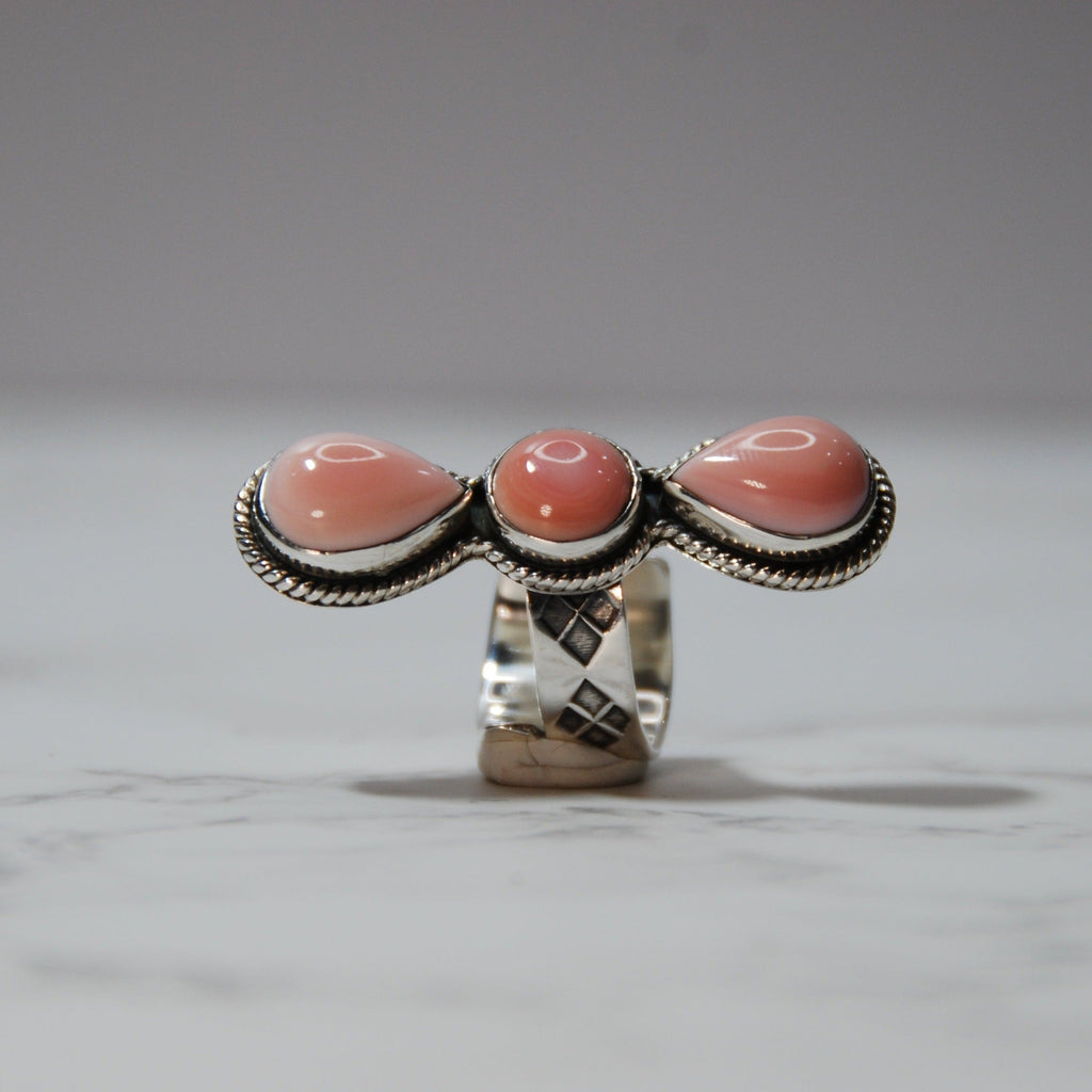 Pink Conch Shell Sterling Silver Ring Adjustable