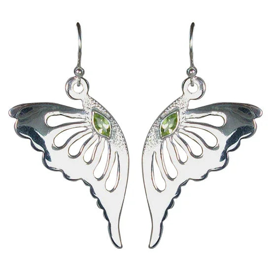 Peridot Accented Sterling Silver Butterly Wing Earrings