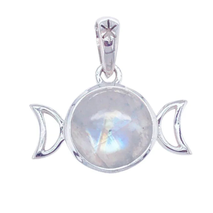 Rainbow Moonstone Triple Moon Goddess Necklace