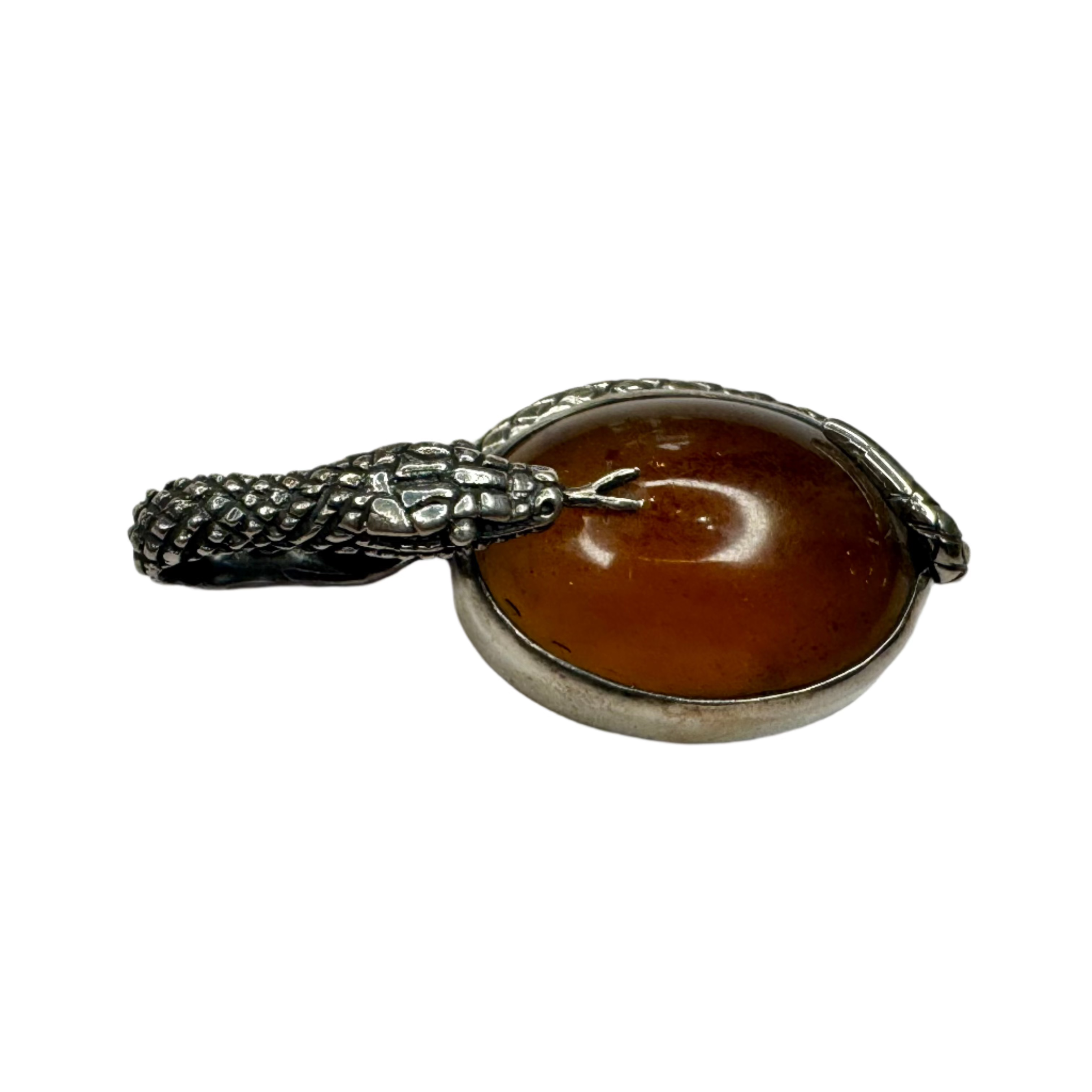 Amber Resin Cabochon embraced by sterling silver snake pendant