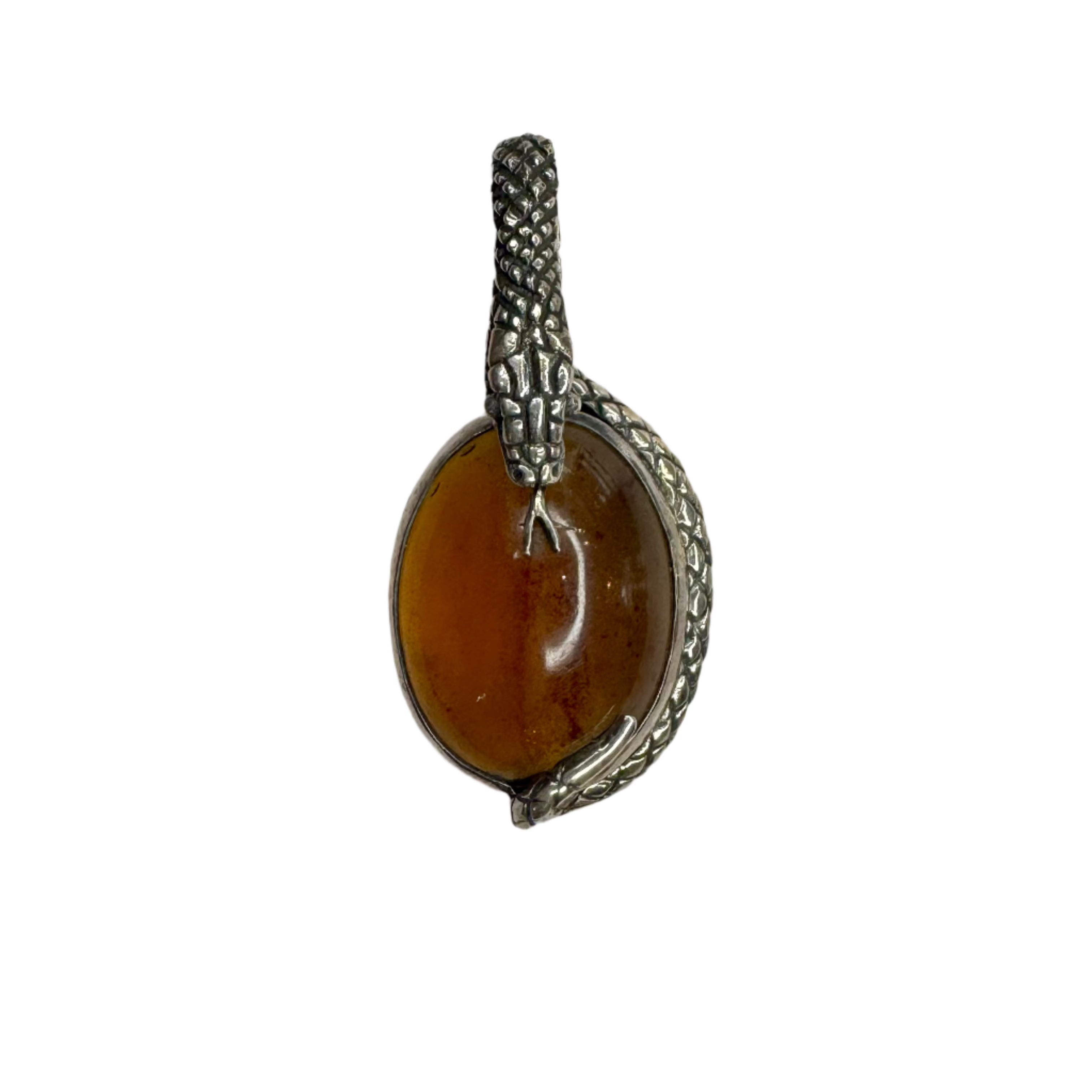 Amber Snake Sterling Silver Pendant