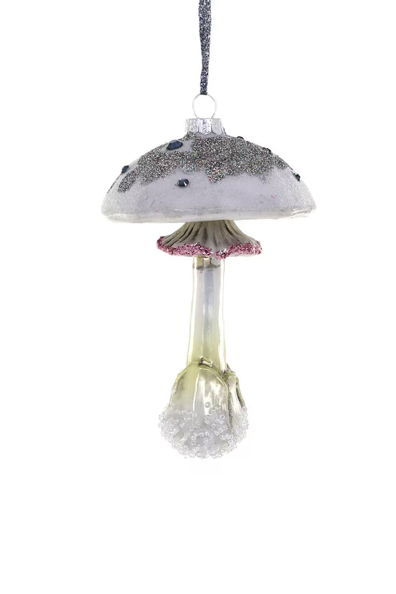 Gray Frosted Mushroom Ornament, Large