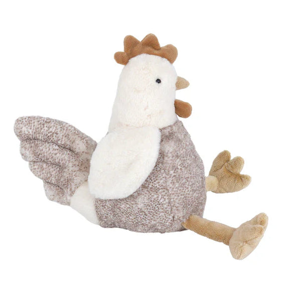 Plush toy chicken on a white background