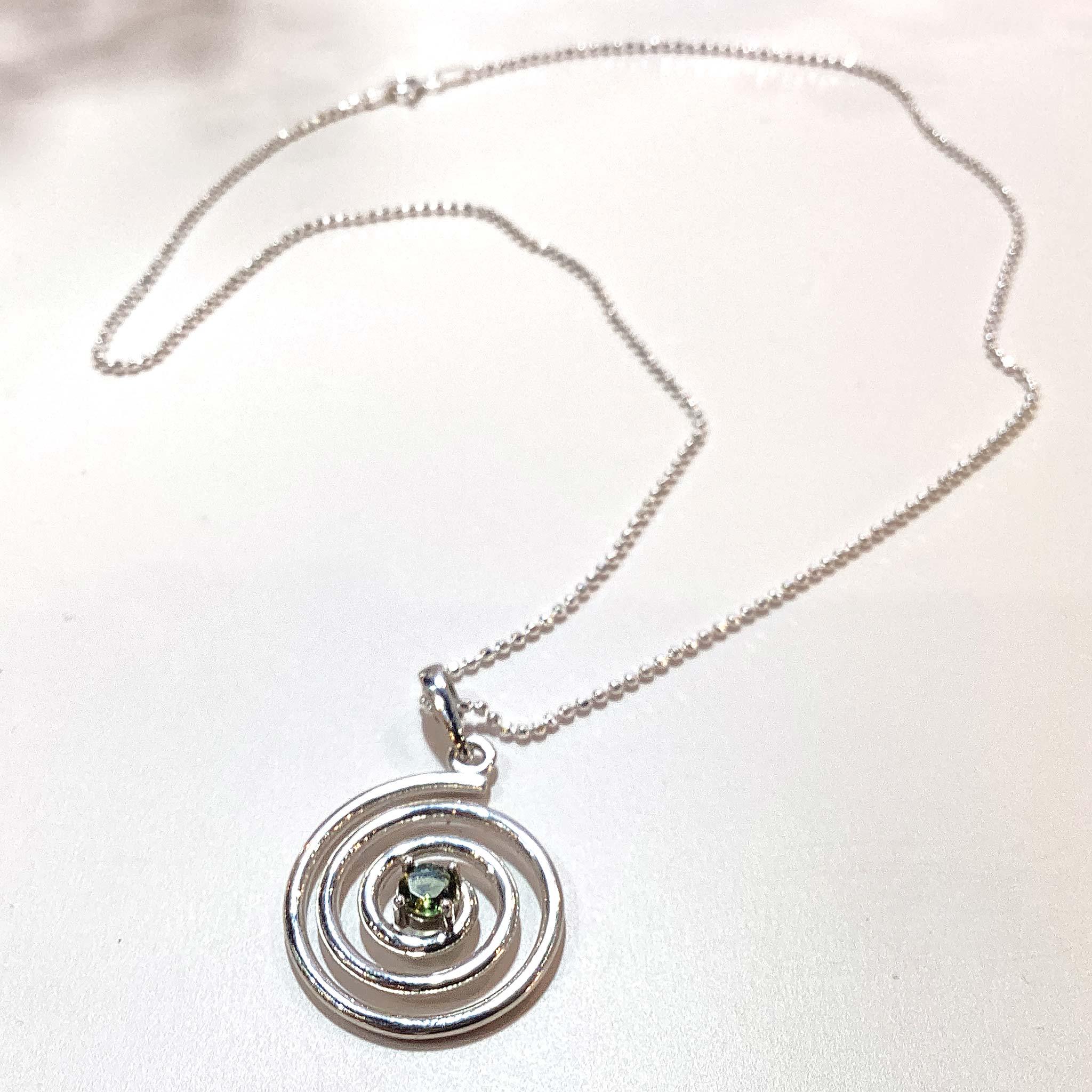 Moldavite Spiral Pendant Necklace 2