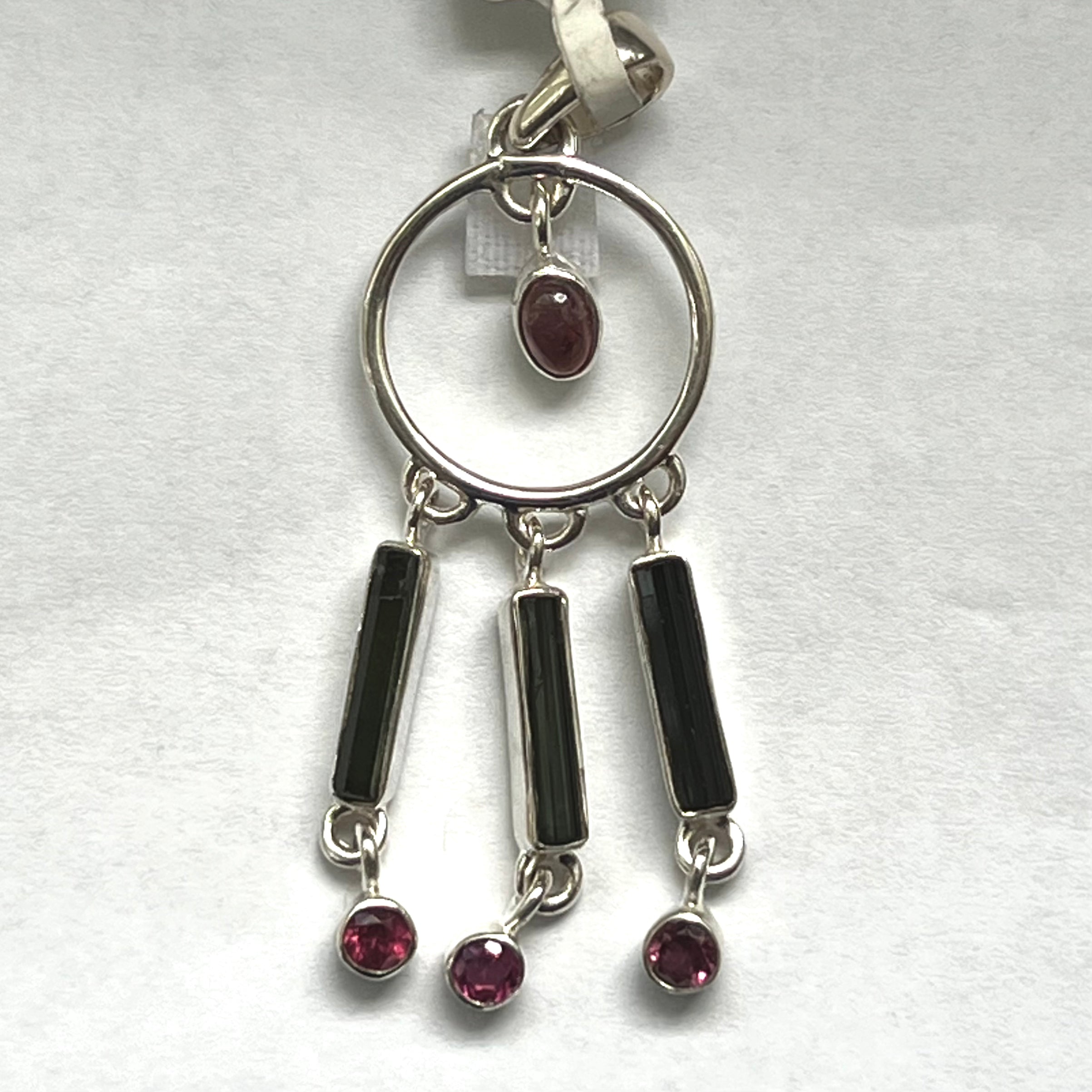 Tourmaline Pendant Pink with 3 Dangles Sterling Silver