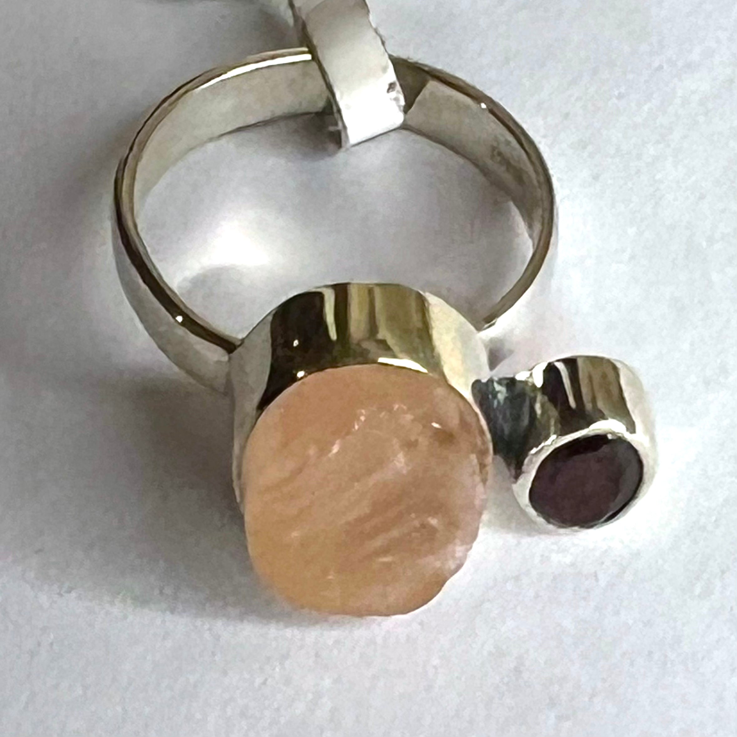 Rose Quartz Garnet Ring Oval Sterling Silver