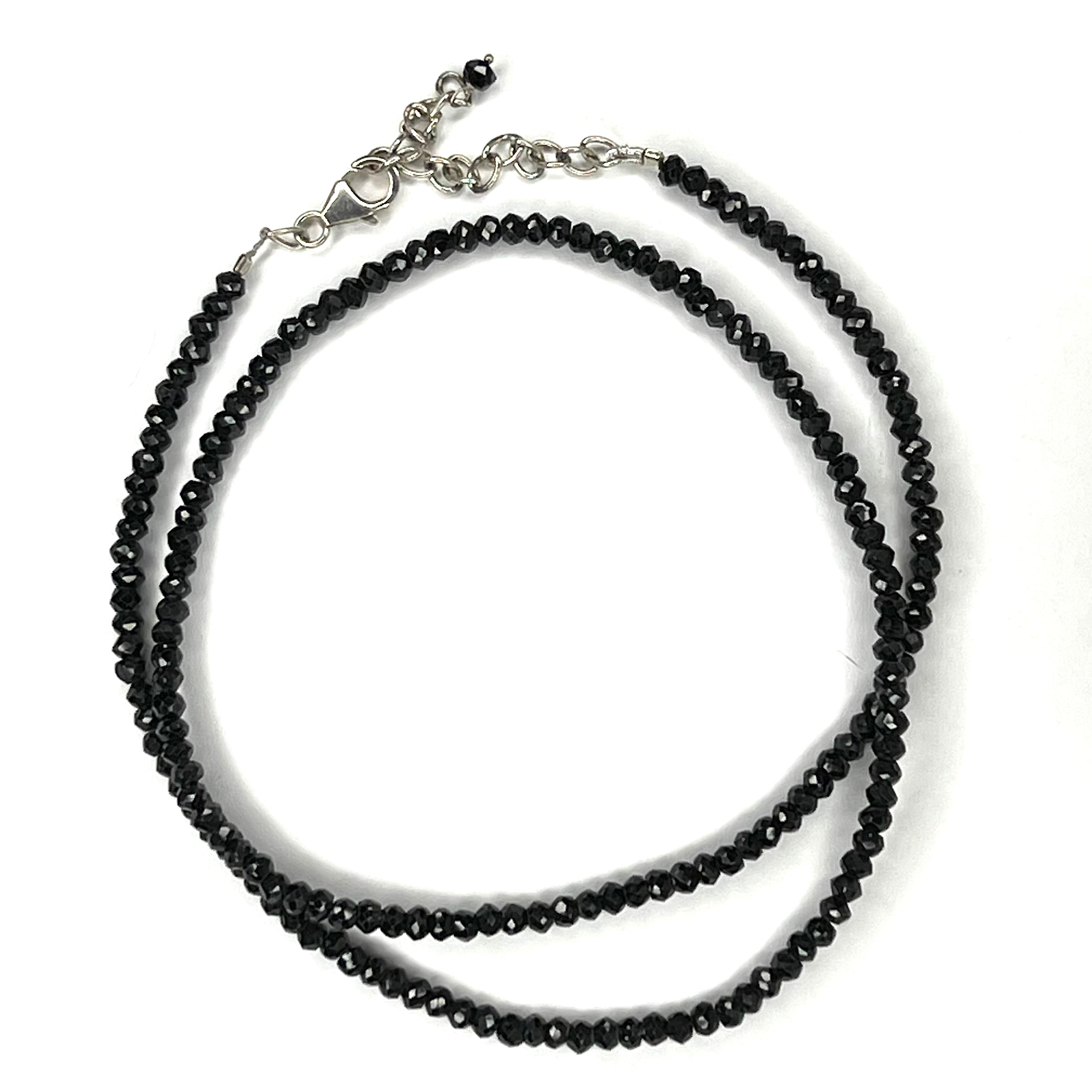Onyx Bead Necklace Sterling Silver 18"