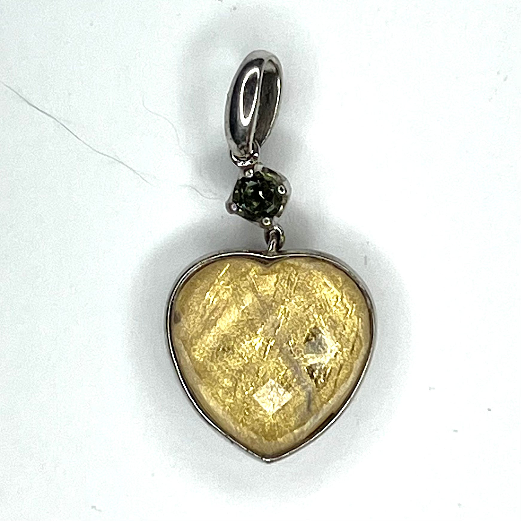 Moldavite and Meteorite Heart Pendant