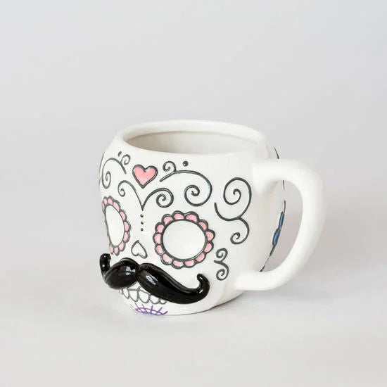 Sugar Skull with Handle Bar Moustache Mug