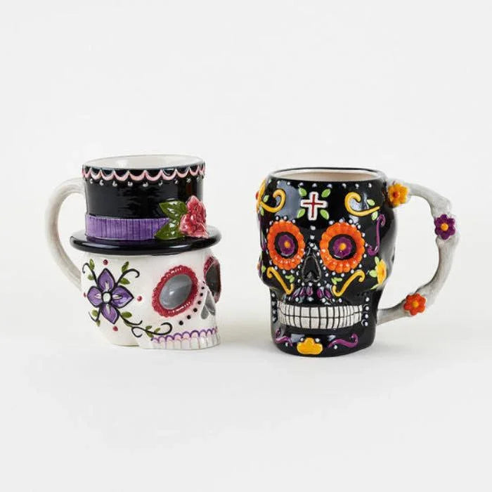 White Skull with Top HAtDay of the Dead Ceramic Mug