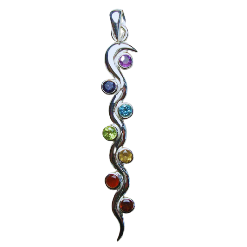 Chakra Faceted Gemstone Kundaline Snake Pendant in Sterling Silver
