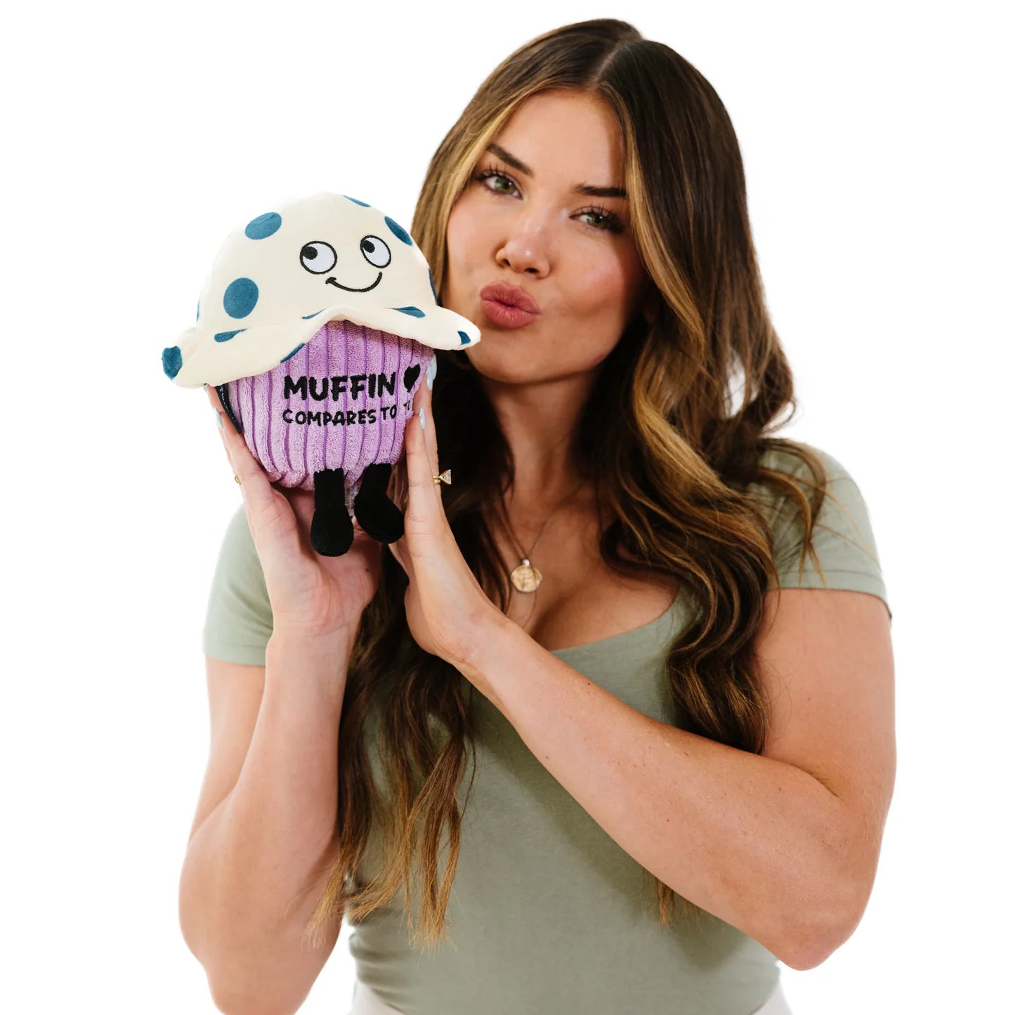 Blueberry Muffin Compares To You Plush with model