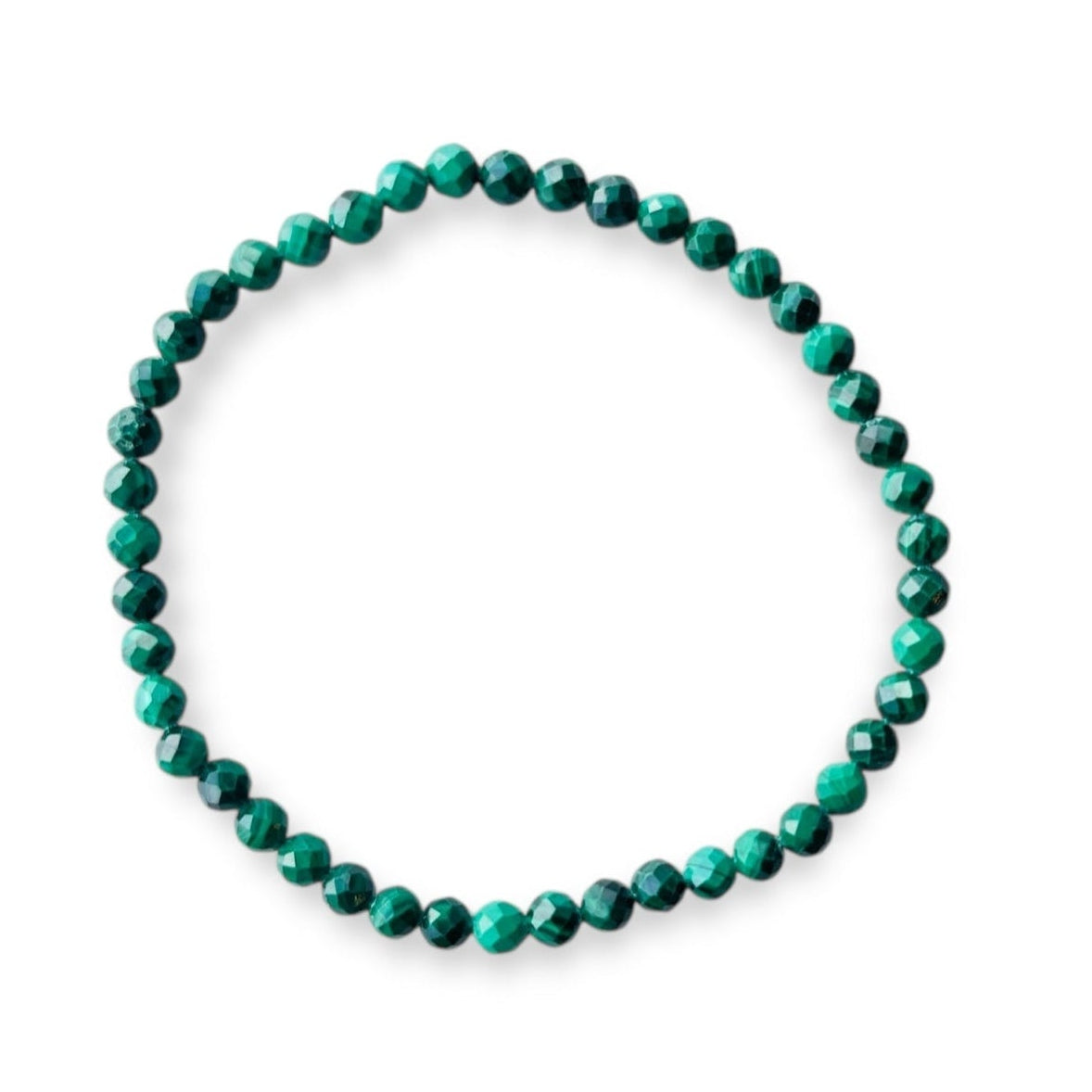 Green 4mm Malachite beaded bracelet on a white background