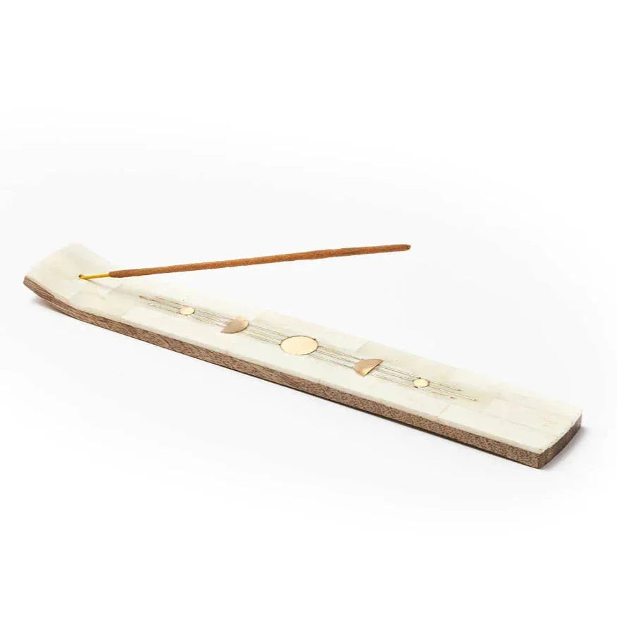 Moon Phase Brass and Bone Incense Holder