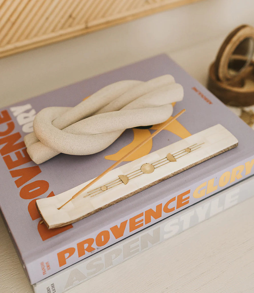 Moon Phase Brass and Bone Incense Holder