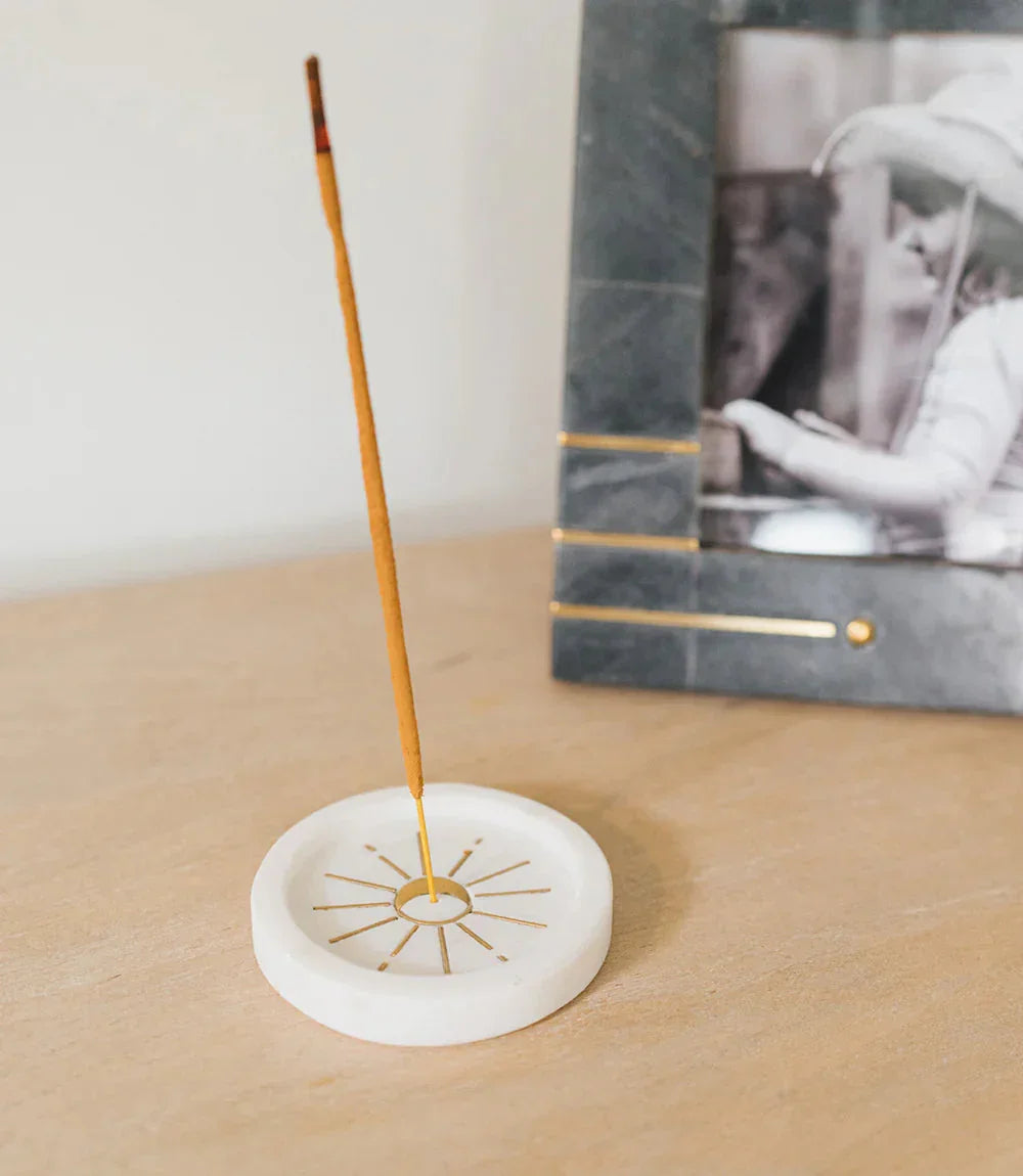 Moon Burst White Marble with gold Etching Incense Holder