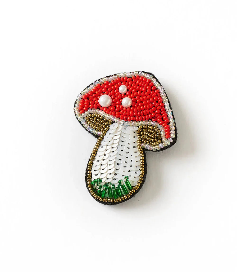 Mushroom Colorful Beaded Brooch