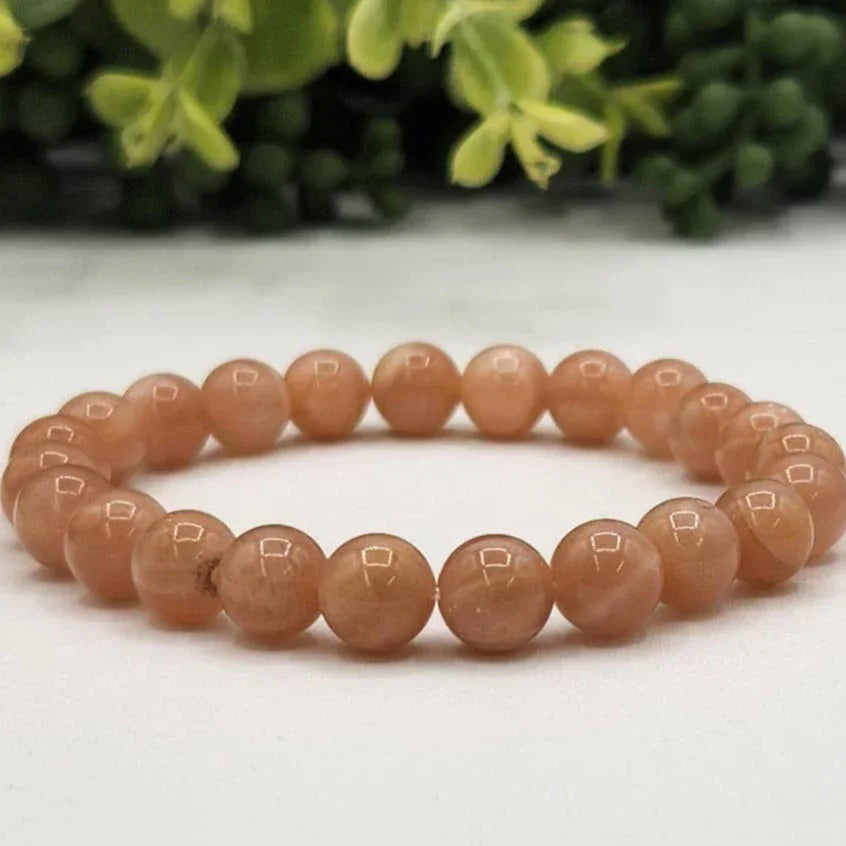 Peach Moonstone Gemstone Stretch Bracelet