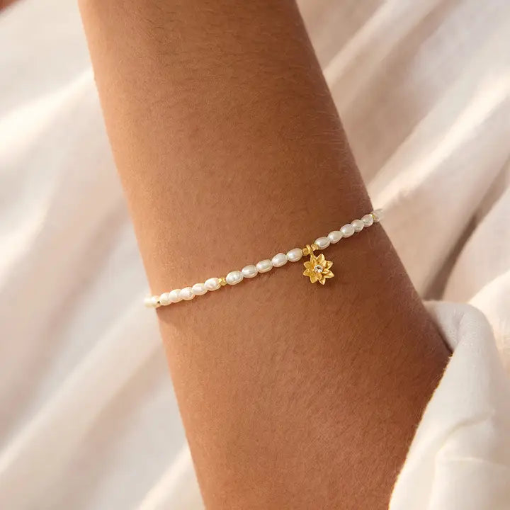 Pearl Lotus June Birthstone Bracelet on Wrist