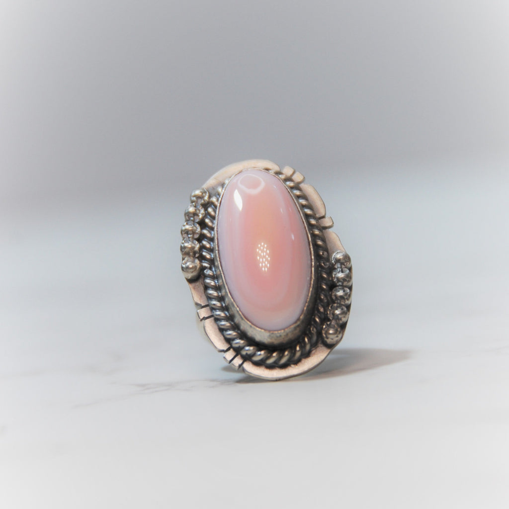 Pink Conch Shell Ring with Sterling Silver Bead Detail Size 6.5