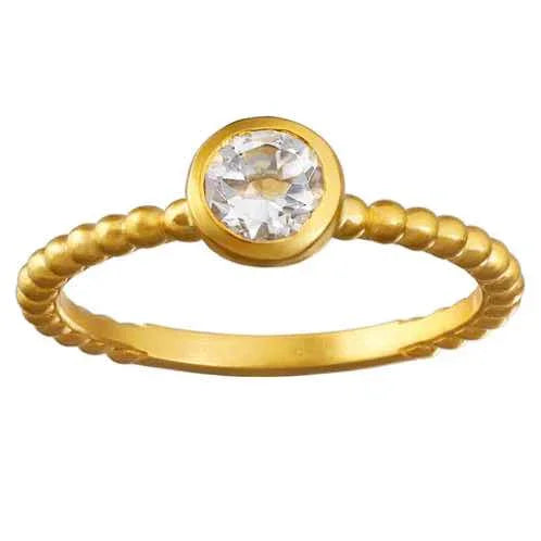 Singular Brilliance White Topaz Ring 18KT Gold Plated Brass Size 7