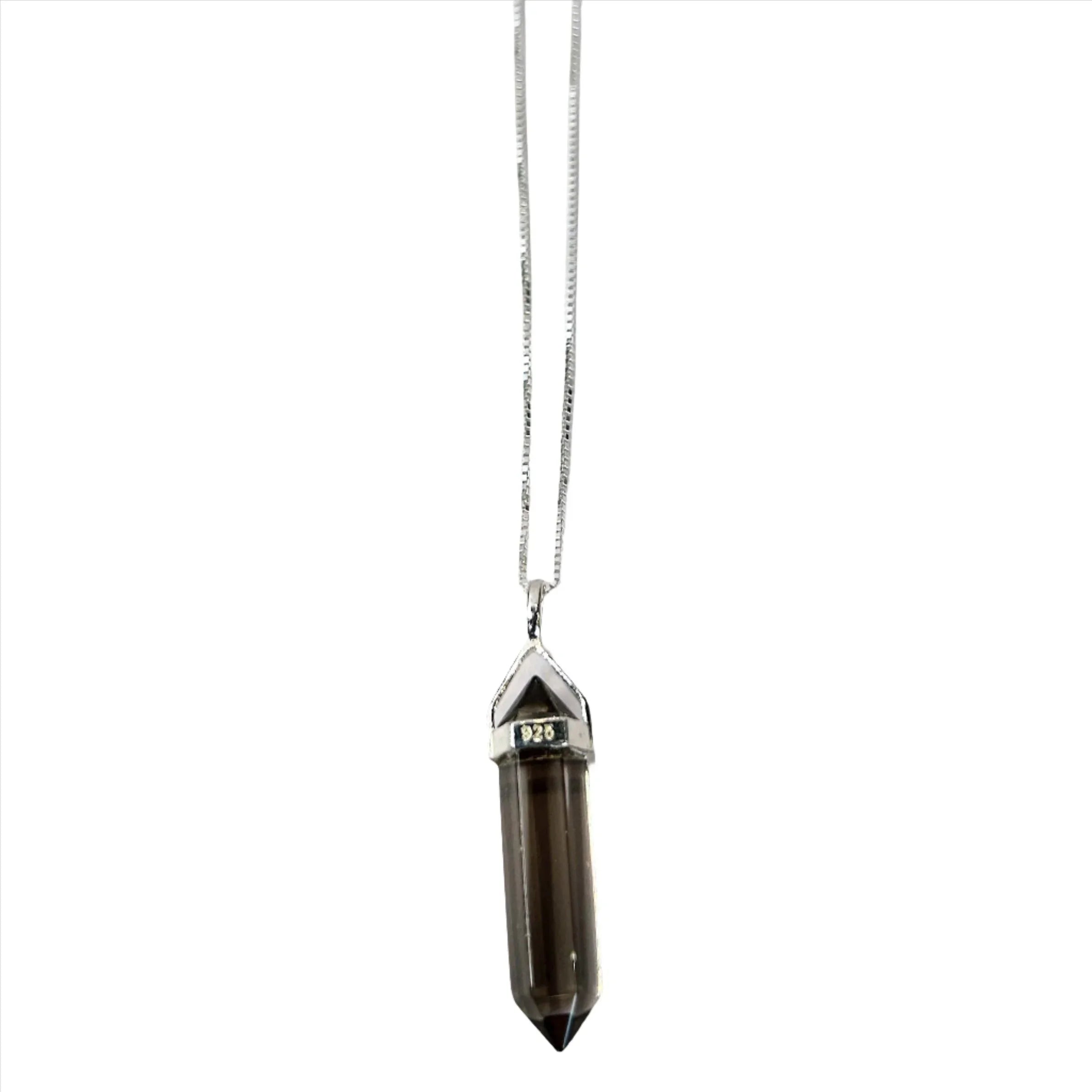 Smoky Quartz Double Point Necklace Sterling Silver