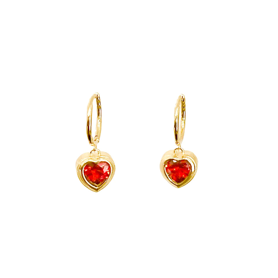 Red Heart Dangle Gold Plated Hoop Earrings