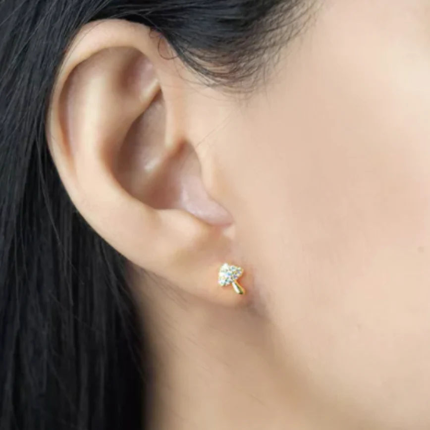 Tiny Mushroom Stud Earrings in Gold Plate with Zirconia