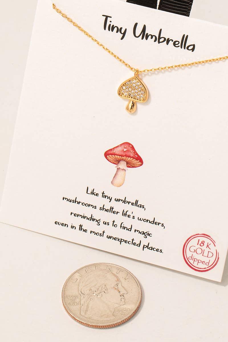 Gold Dipped Pave Mushroom Pendant Necklace Close Up