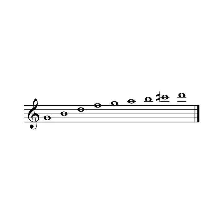 Music staff with notes on a white background