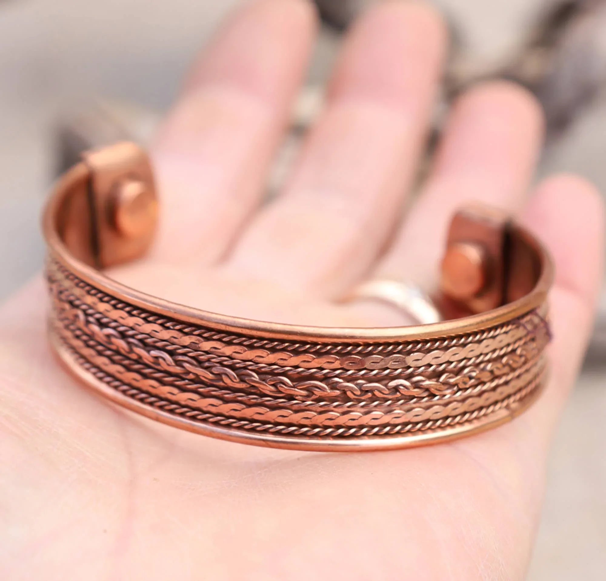 Pure Copper Twisted Wire Cuff Bracelet on Hand