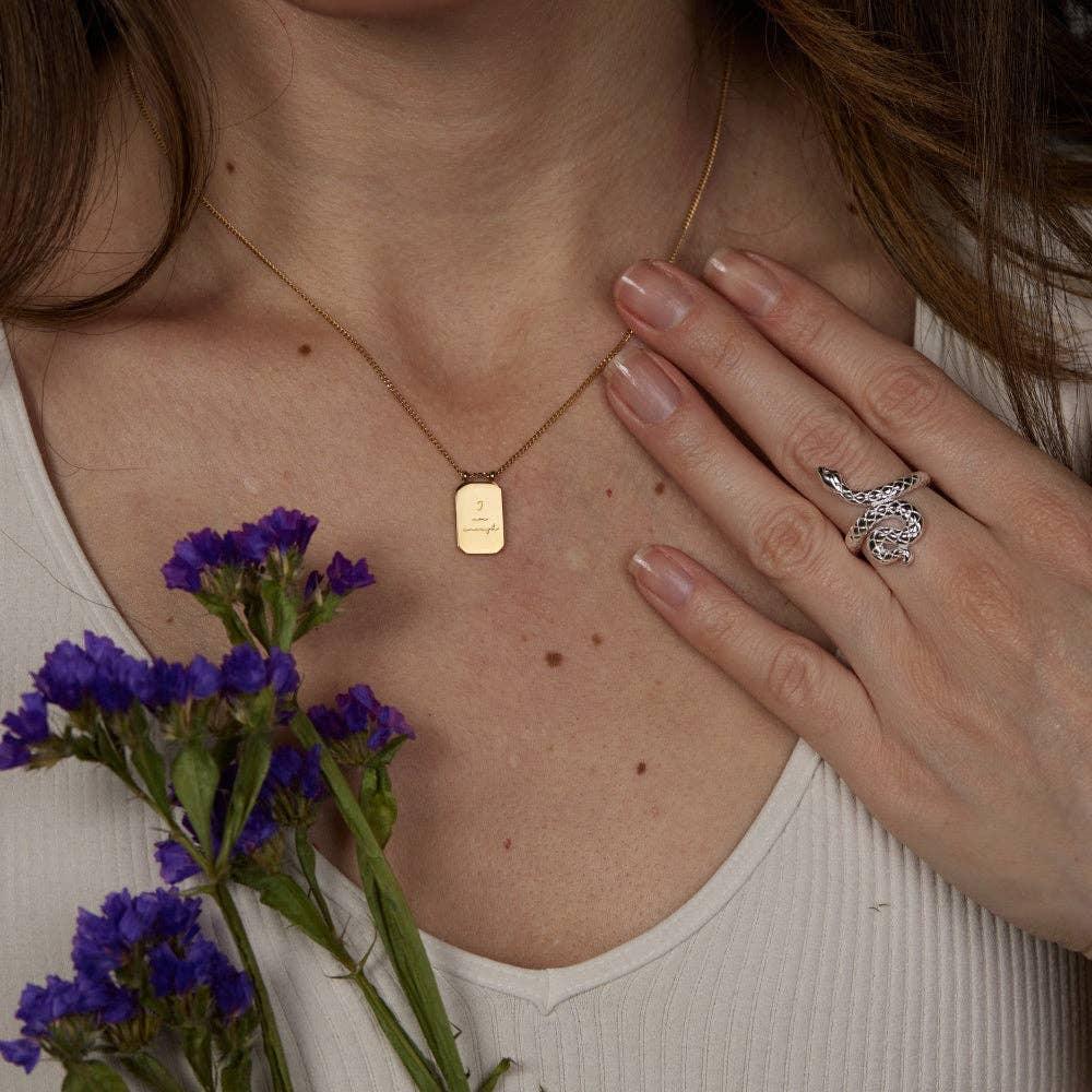 I Am Enough Gold Medallion Necklace on Model