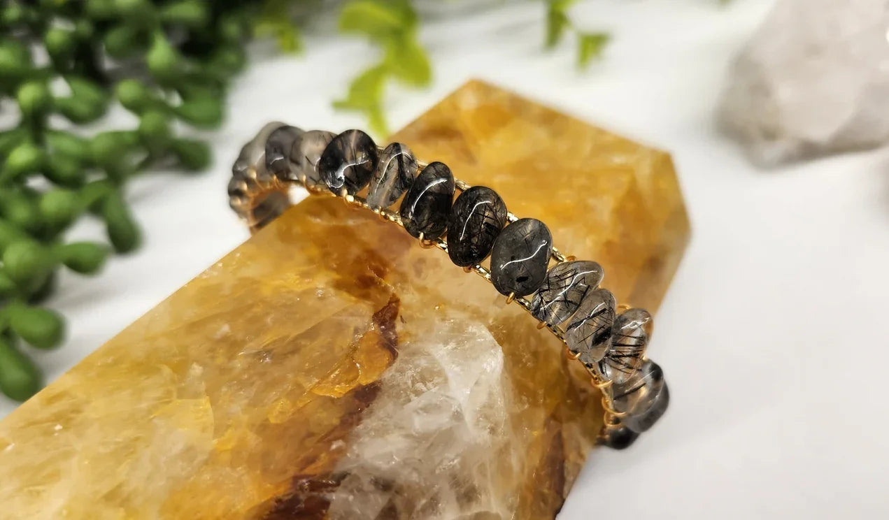 Quartz Rutilated Bangle Bracelet 18KT White Gold Overlay Styled