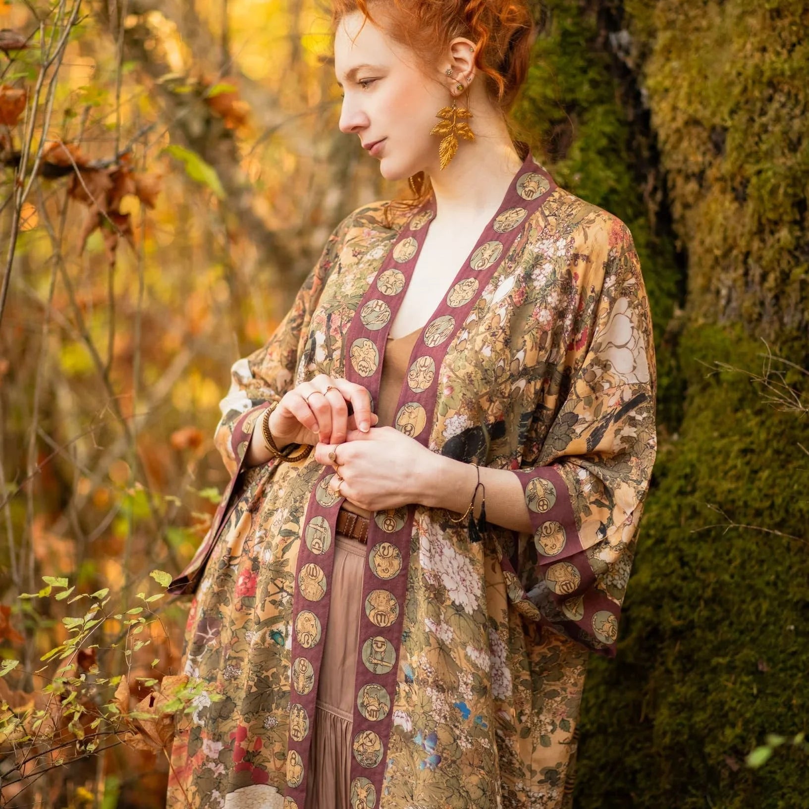 Dreamweaver Bamboo Kimono Duster Robe with Zodiac Signs Side View