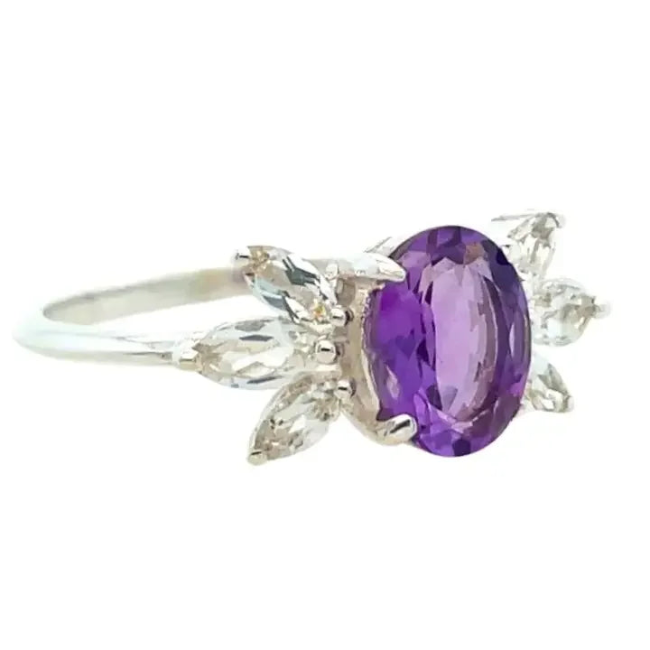 Amethyst and White Topaz Renaissance Ring Side view