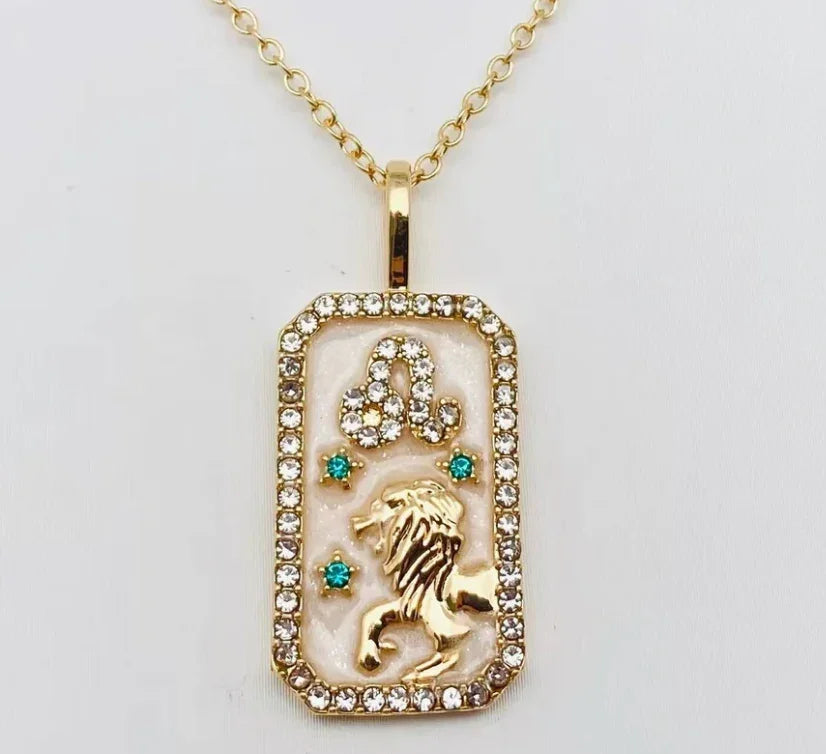 Leo Astrological Zodiac Tarot Card Necklace Upclose