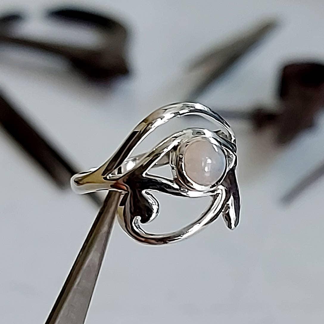 The Eye of Horus Rainbow Moonstone Ring Up Close