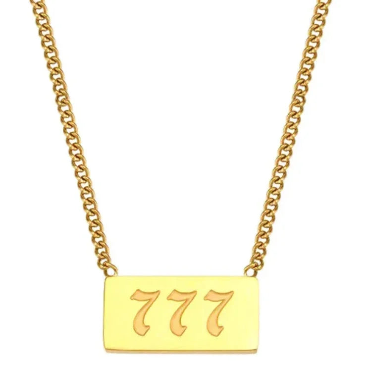 777 gold plated angel number necklace