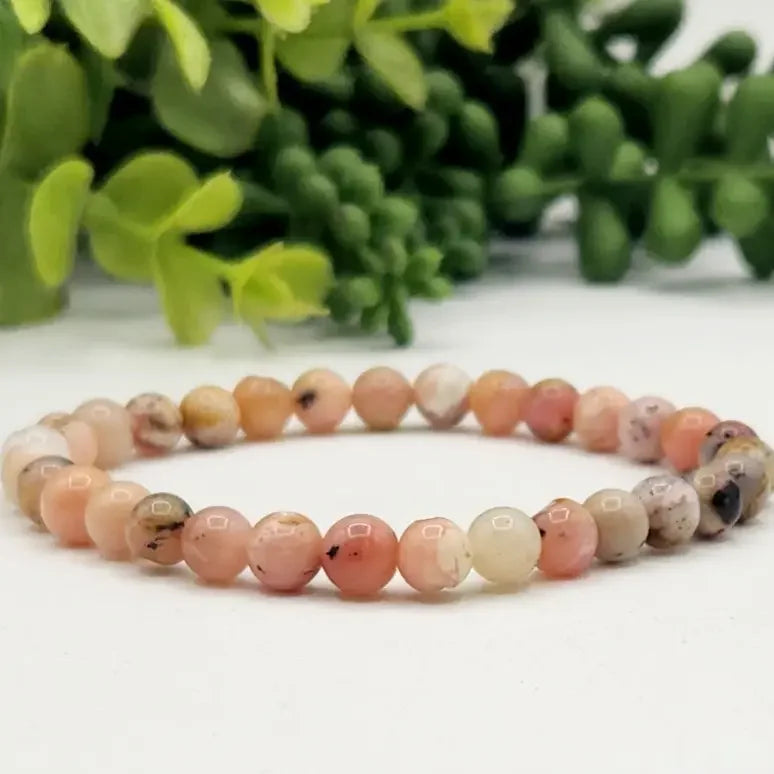 Pink Opal 6mm Smooth Bead Stretch Bracelet