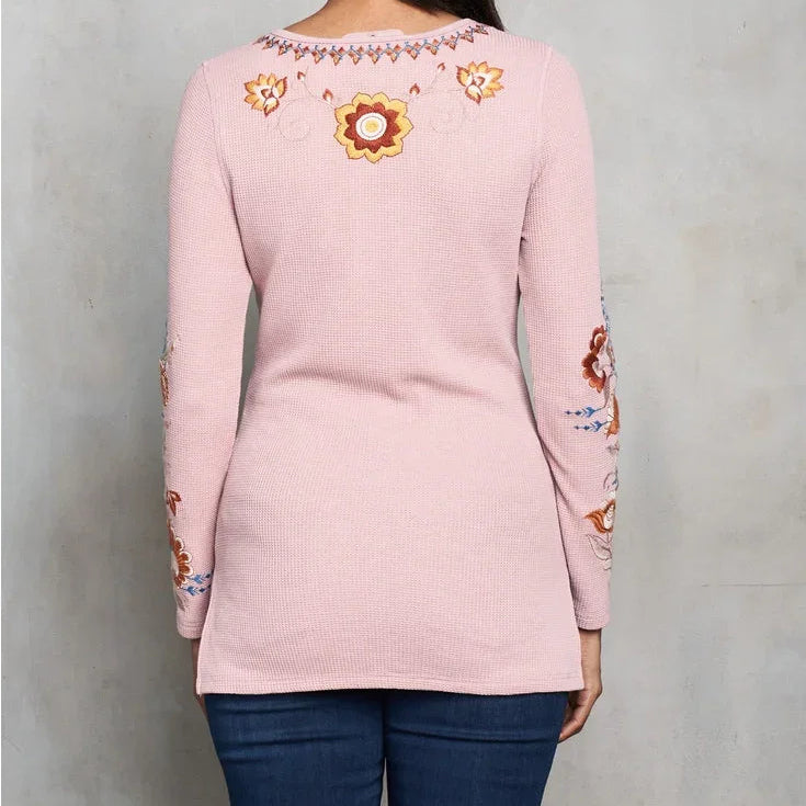 Mauve Thermal Henley on Model Back View