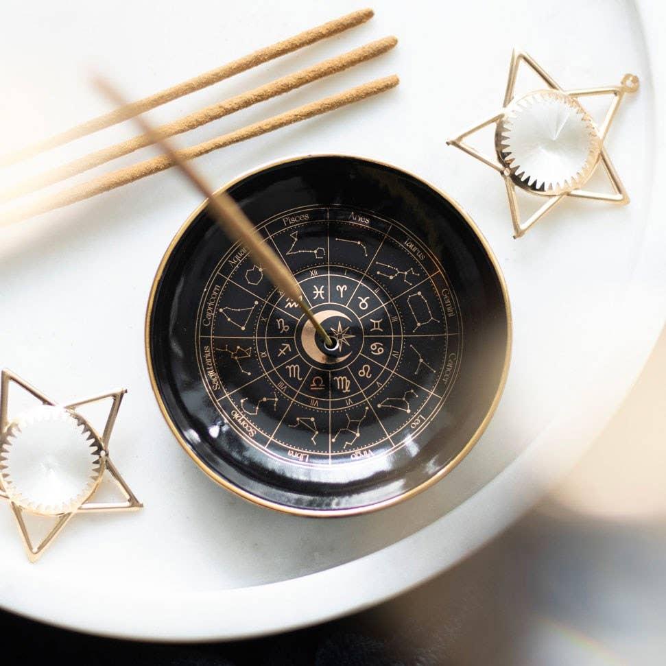 Astrology Wheel Ceramic Incense Holder On Table