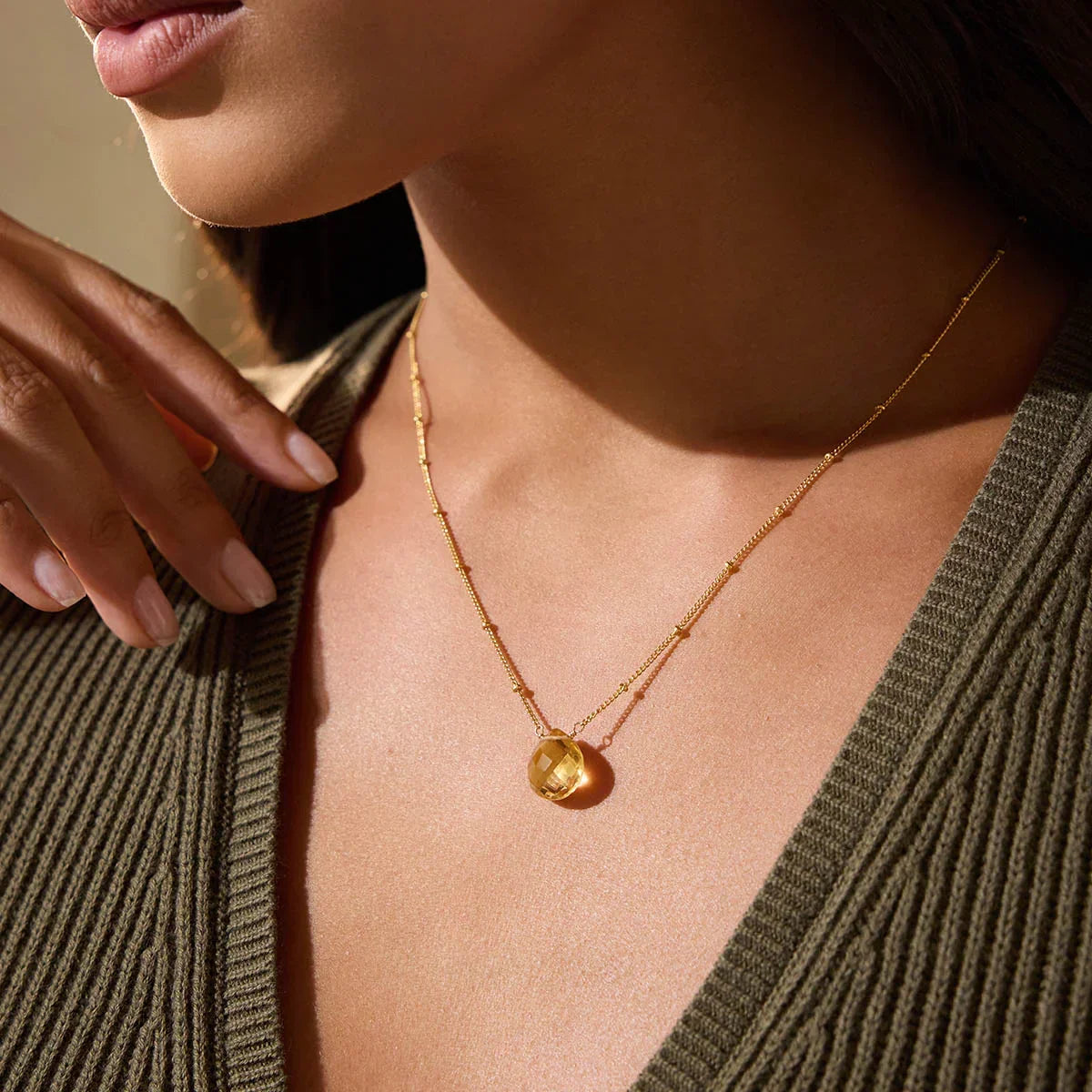 Brighter Than Sunshine Citrine Abundance Gold Teardrop Necklace on Model